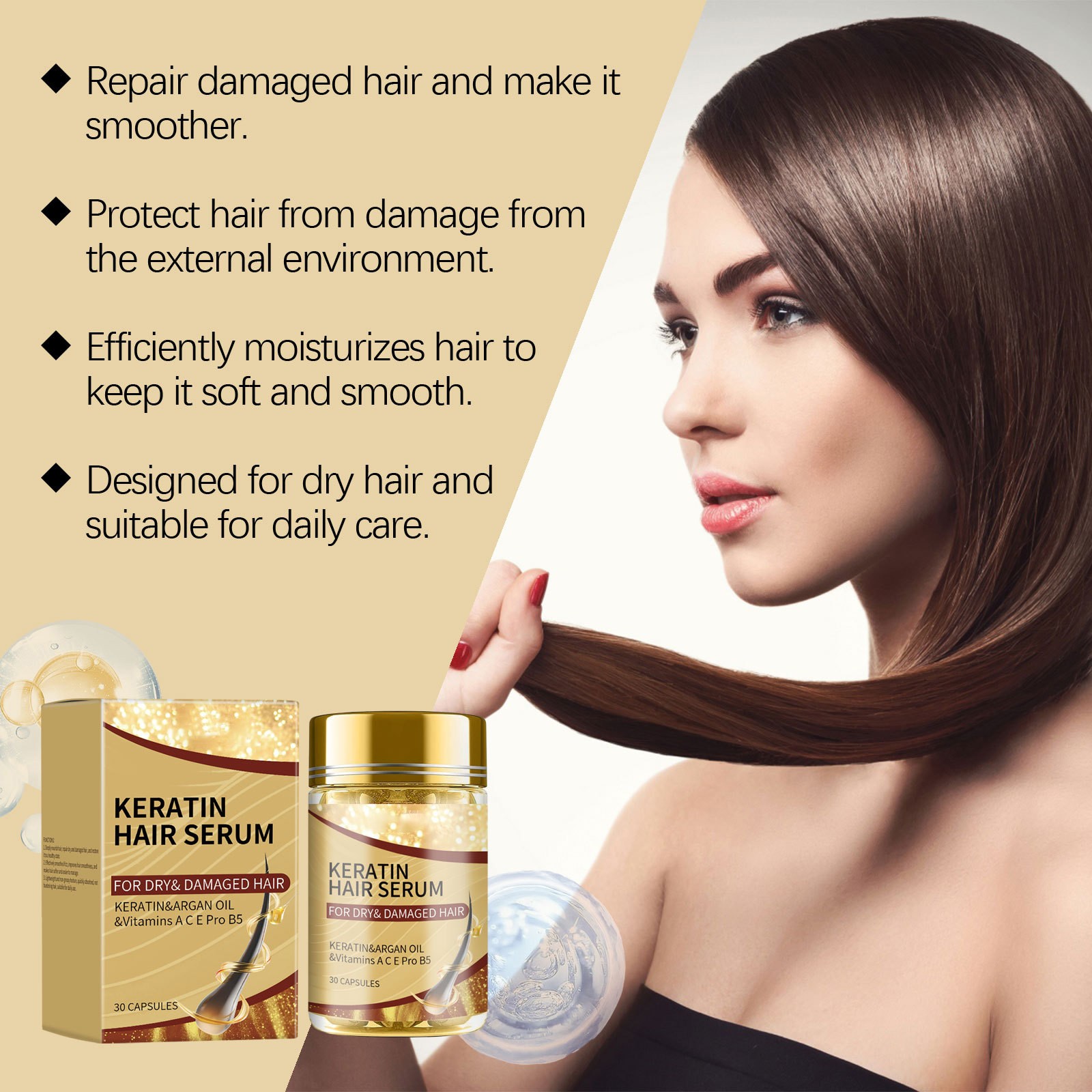 Hair Care Essence Oil - Minyak Argan kapsul perawatan rambut halus,